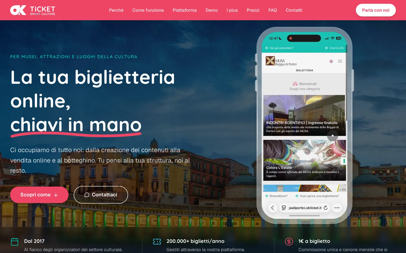 La hero della versione definitiva della landing, online su aprireunabiglietteria.it
