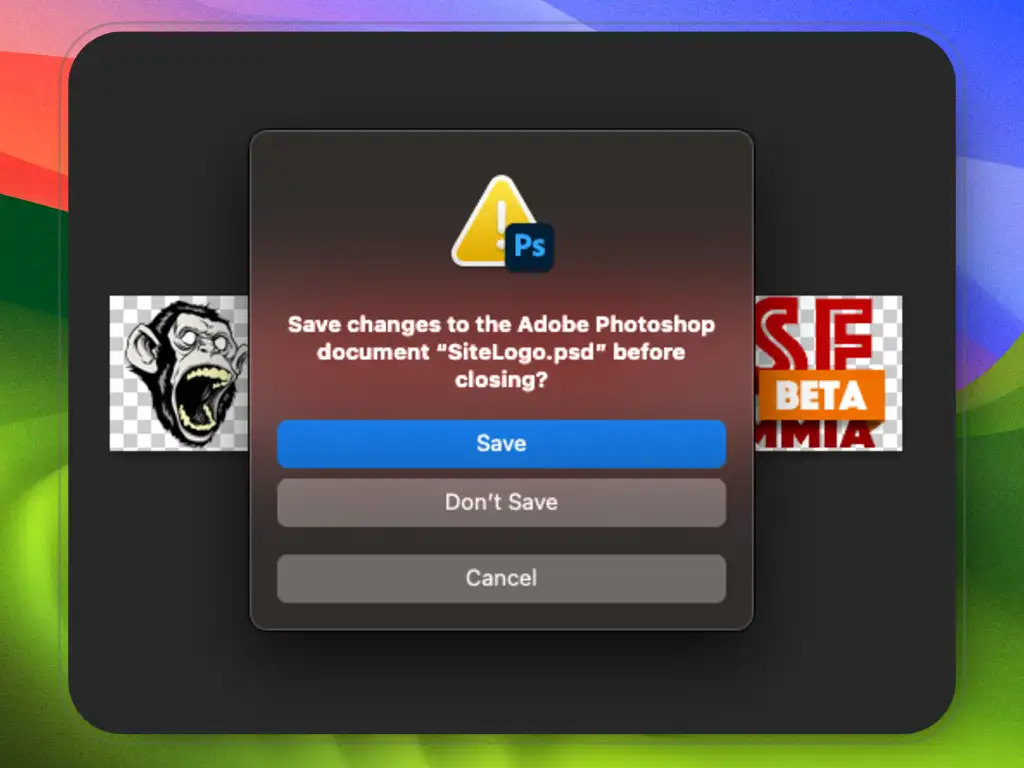 Il nuovo dialogo di salvataggio verticale di Photoshop su macOS
