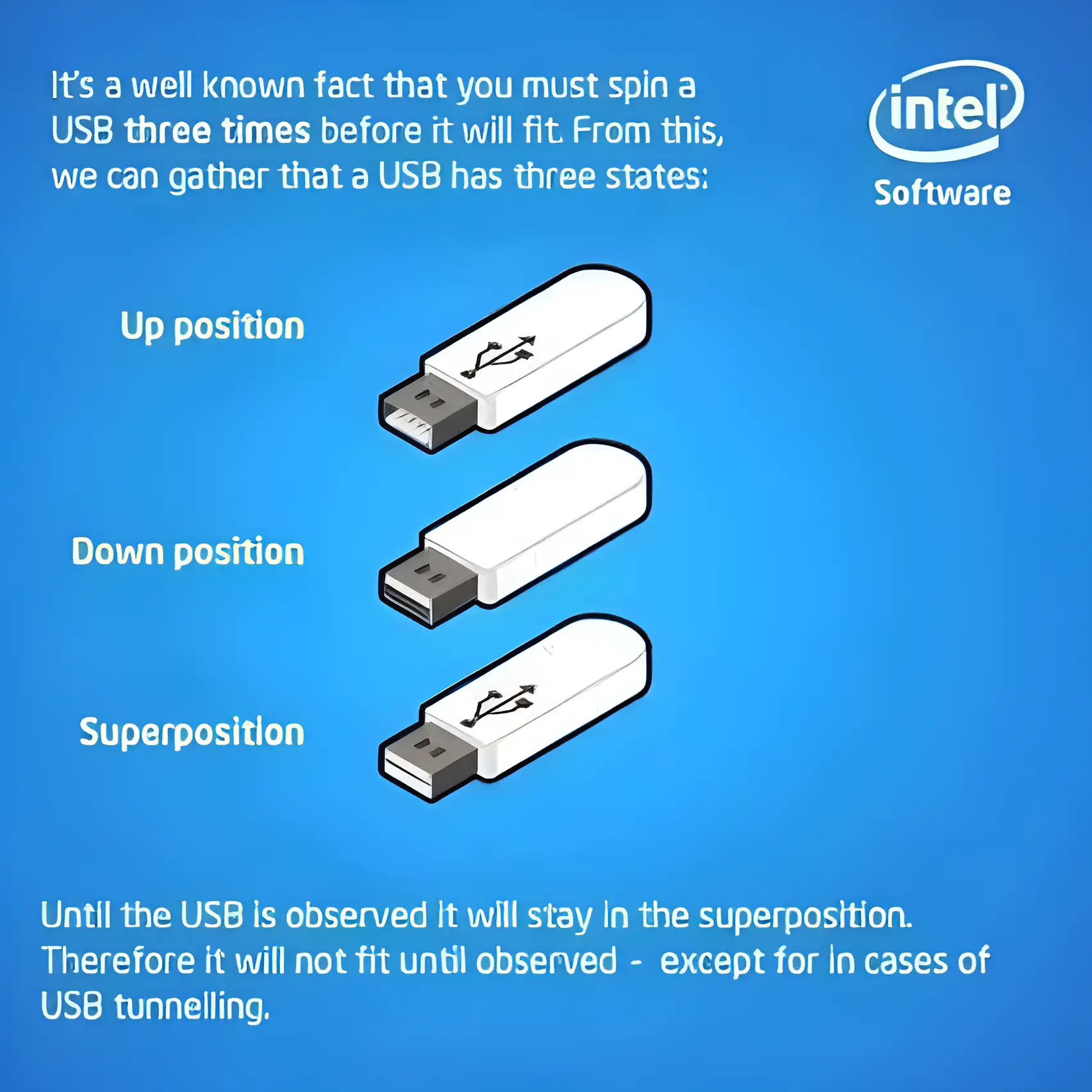 Il meme dei tre stati quantistici del connettore USB-A