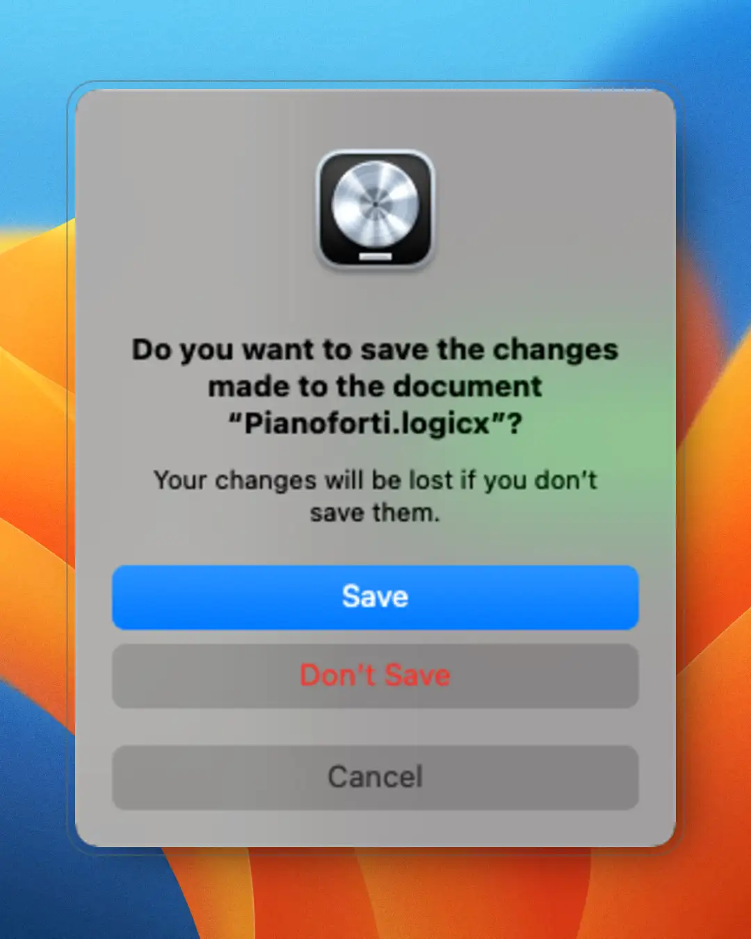 Dialogo di salvataggio di Logic PRO - Agosto 2024